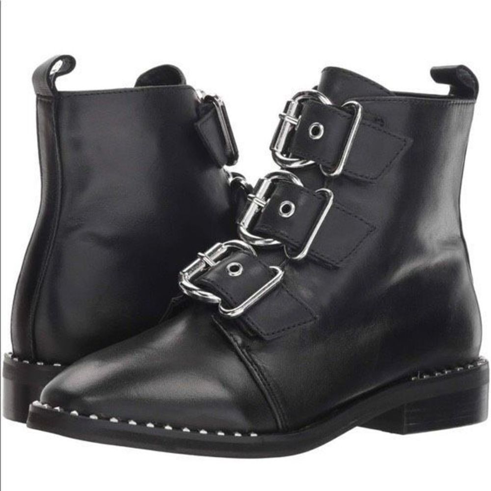 Steve Madden Recharge Moto Buckle Bootie Leather Black 6.5 M‎